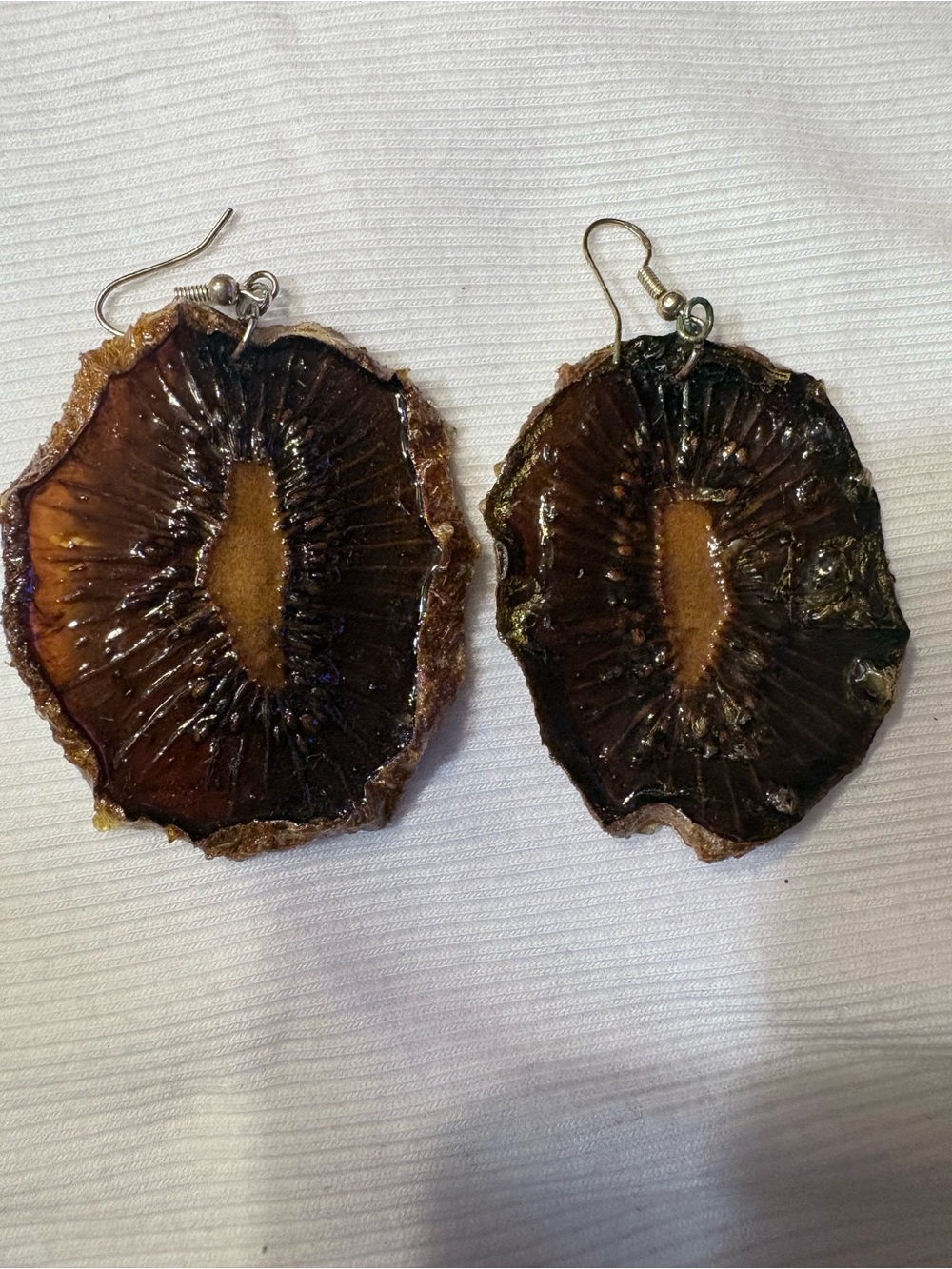 Handcrafted Resin Dried Kiwi Slice Dangle Earrings